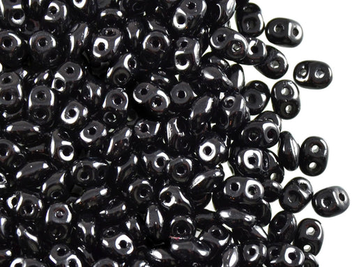 20 g SuperDuo Rocailles 2.5x5mm Zwei Löcher, Böhmisches Glas, Jet Schwarz
