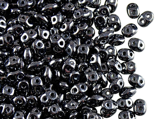 20 g SuperDuo Rocailles 2.5x5mm Zwei Löcher, Böhmisches Glas, Jet Hematit