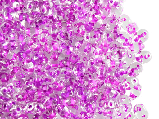 20 g SuperDuo Rocailles 2.5x5mm, 2-Loch, Kristall mit hellviolett gefärbtem Loch, Tschechisches Glas