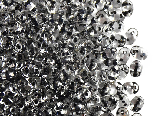 20 g SuperDuo Rocailles 2.5x5mm, 2-Loch, Kristall mit schwarz gefärbtem Loch, Tschechisches Glas