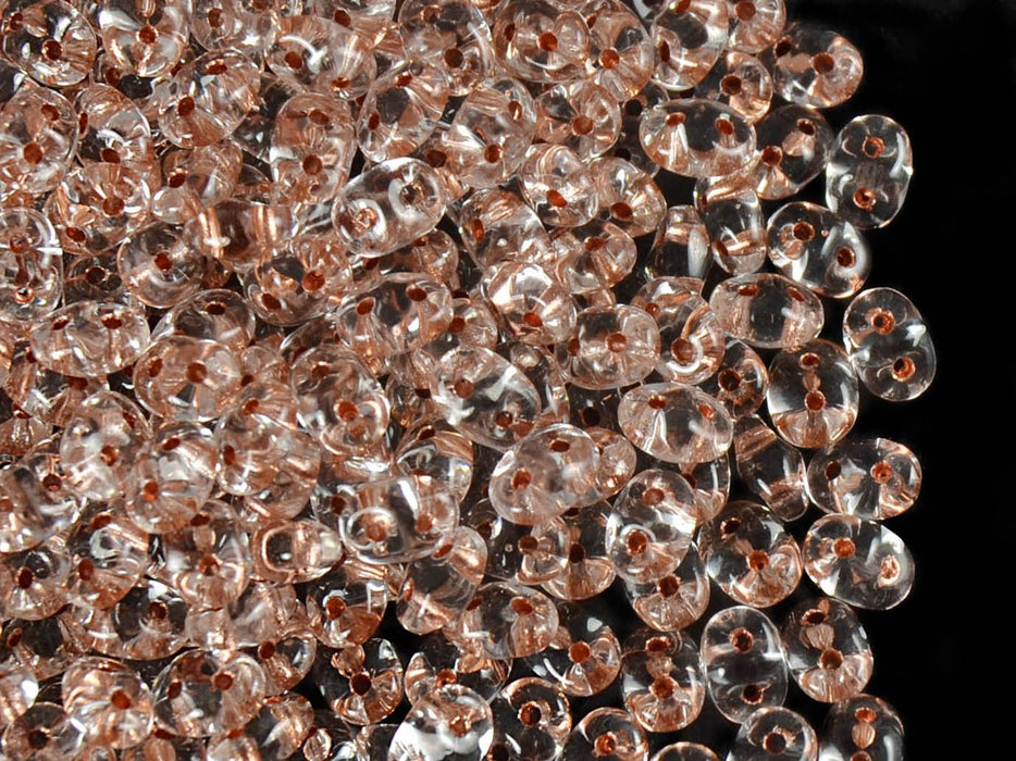 20 g SuperDuo Rocailles 2.5x5mm, 2-Loch, Kristall mit dunkel verkupfertem Loch, Tschechisches Glas