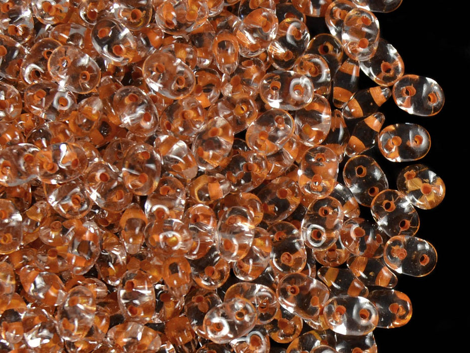 20 g SuperDuo Rocailles 2.5x5mm, 2-Loch, Kristall mit dunkelorange gefärbtem Loch, Tschechisches Glas