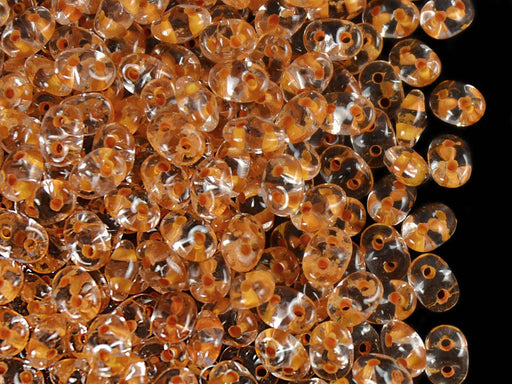 20 g SuperDuo Rocailles 2.5x5mm, 2-Loch, Kristall mit hellorange gefärbtem Loch, Tschechisches Glas