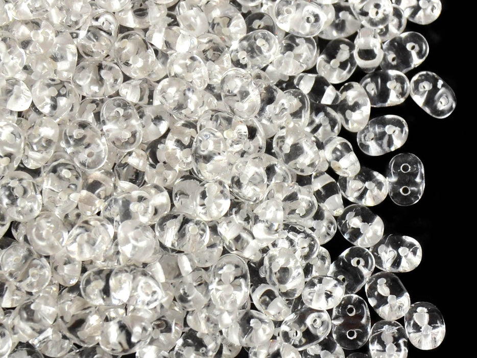 20 g SuperDuo Rocailles 2.5x5mm, 2-Loch, Kristall mit weiß gefärbtem Loch, Tschechisches Glas