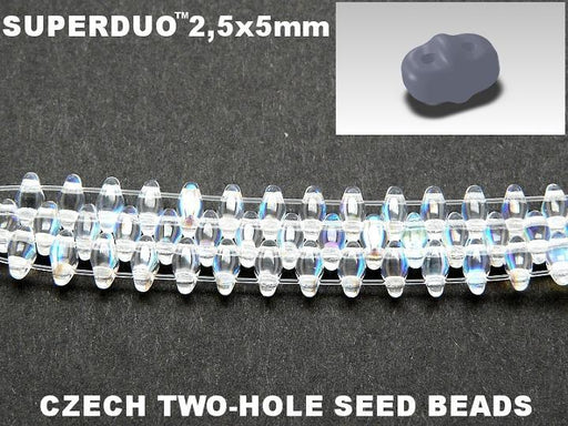 20 g SuperDuo Rocailles 2.5x5mm Zwei Löcher, Böhmisches Glas, Kristall AB