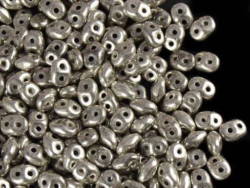 20 g SuperDuo Rocailles 2.5x5mm Zwei Löcher, Böhmisches Glas, Jet alten Silber