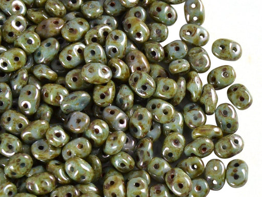 20 g SuperDuo Rocailles 2.5x5mm Zwei Löcher, Tschechisches Glas, Hell Blau Travertin Lustre