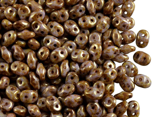 20 g SuperDuo Rocailles 2.5x5mm Zwei Löcher, Böhmisches Glas, Lila Bronze Travertin
