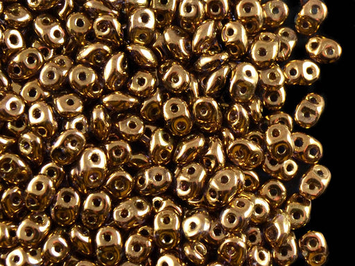 20 g SuperDuo Rocailles 2.5x5mm Zwei Löcher, Böhmisches Glas, Kristall Gold Bronze 24 Karat