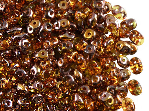 20 g SuperDuo Rocailles 2.5x5mm Zwei Löcher, Böhmisches Glas, Topas Capri Gold AB