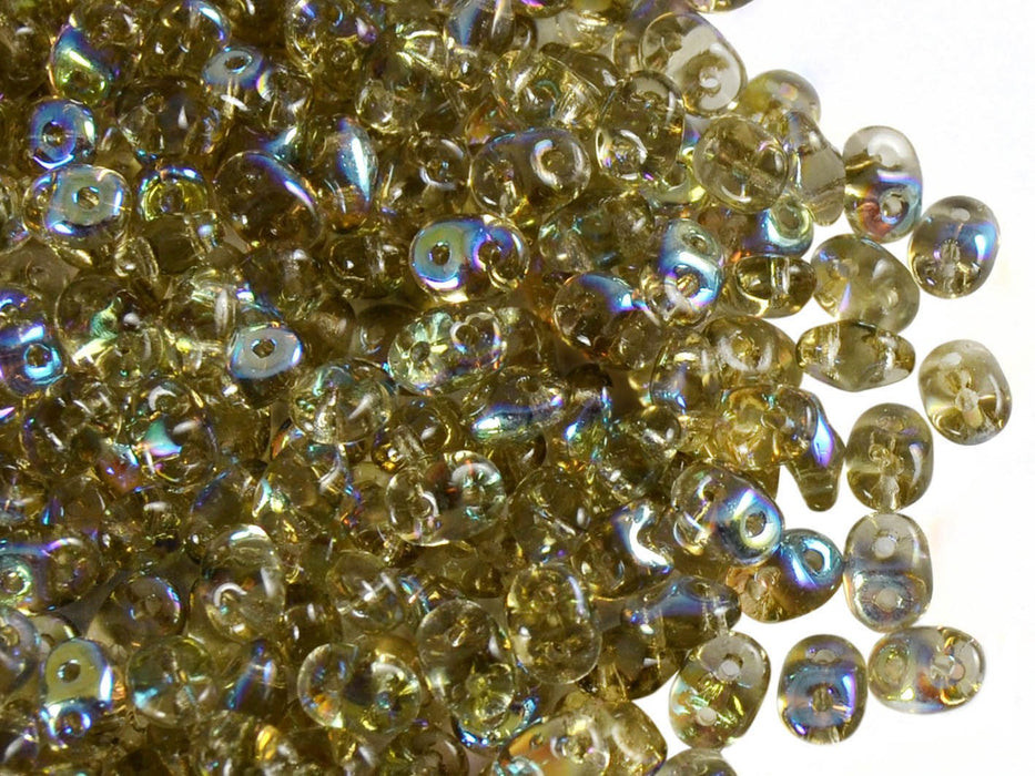 20 g SuperDuo Rocailles 2.5x5mm Zwei Löcher, Böhmisches Glas, Schwarzer Diamant AB (Rauchen Topas AB)