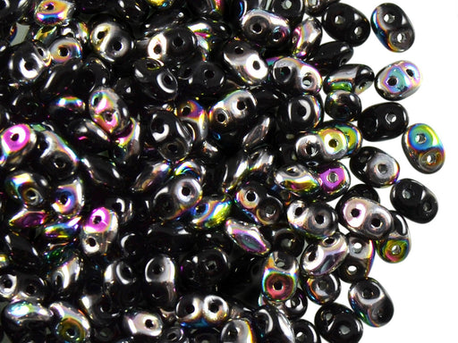 20 g SuperDuo Rocailles 2.5x5mm Zwei Löcher, Böhmisches Glas, Jet Vitrail AB