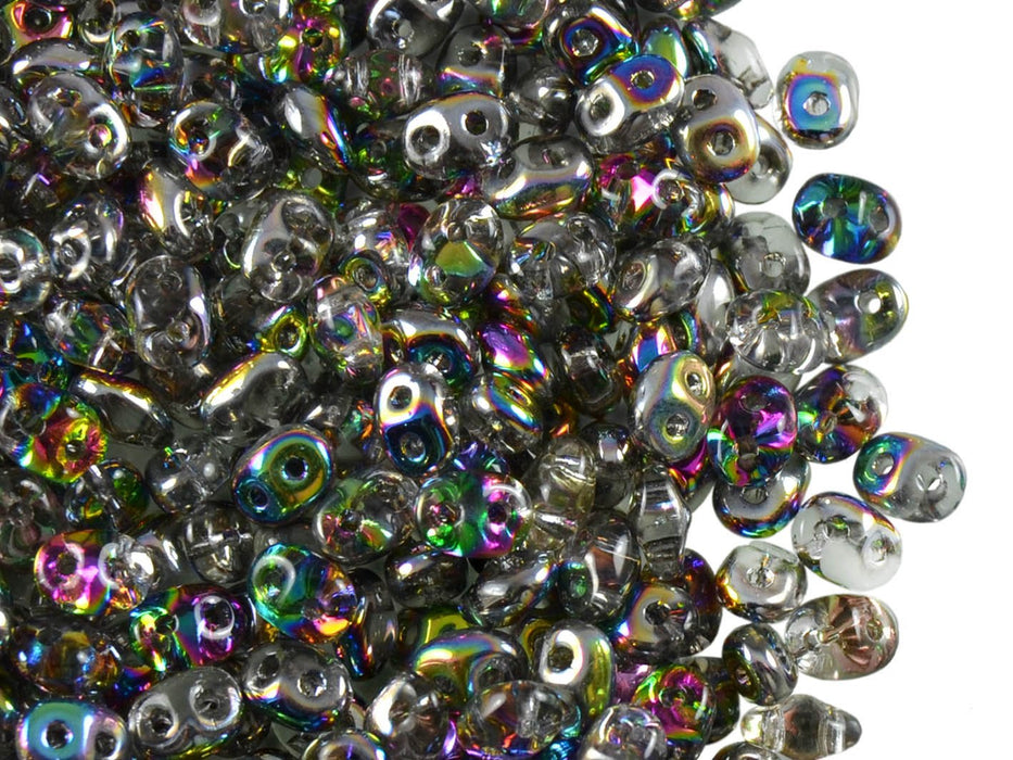 20 g SuperDuo Rocailles 2.5x5mm Zwei Löcher, Böhmisches Glas, Kristall Vitrail AB