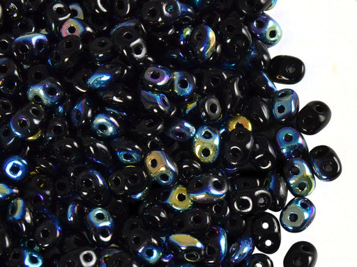 20 g SuperDuo Rocailles 2.5x5mm Zwei Löcher, Böhmisches Glas, Jet AB