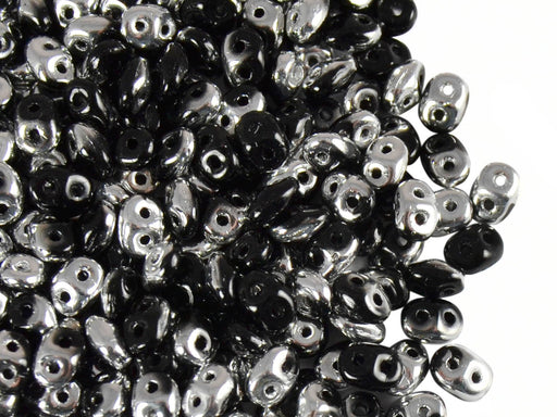 20 g SuperDuo Rocailles 2.5x5mm Zwei Löcher, Böhmisches Glas, Jet Labrador (Jet Schwarz Halb Silver Metallic)