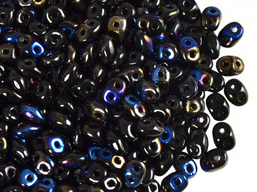 20 g SuperDuo Rocailles 2.5x5mm Zwei Löcher, Böhmisches Glas, Jet Azuro AB