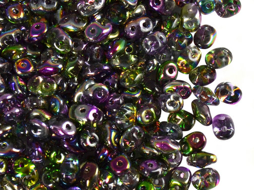 20 g SuperDuo Rocailles 2.5x5mm Zwei Löcher, Böhmisches Glas, Magie Violett-Grün
