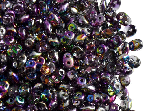20 g SuperDuo Rocailles 2.5x5mm Zwei Löcher, Böhmisches Glas, Magie Violett-Grau
