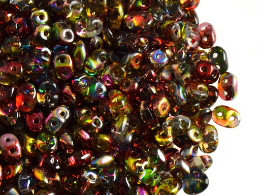 20 g SuperDuo Rocailles 2.5x5mm Zwei Löcher, Böhmisches Glas, Magie Rot-Gelb
