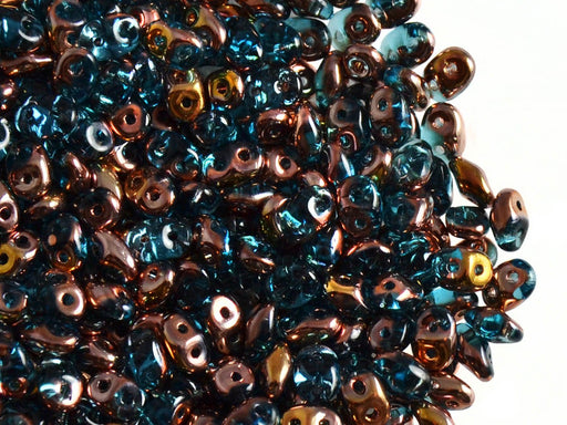 20 g SuperDuo Rocailles 2.5x5mm Zwei Löcher, Böhmisches Glas,Aquamarine Capri Gold AB