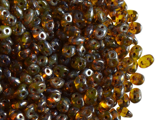 20 g SuperDuo Rocailles 2.5x5mm Zwei Löcher, Böhmisches Glas, Bernstein Picasso Luster