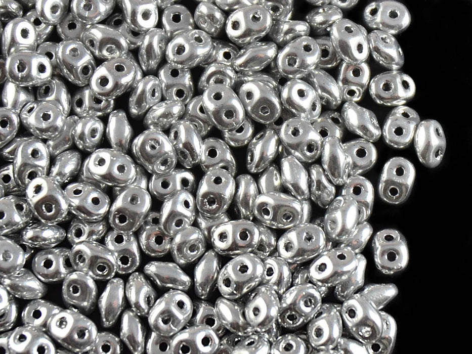 20 g SuperDuo Rocailles 2.5x5mm, 2-Loch, Kristall Labrador voll (Silber Metallic), Tschechisches Glas