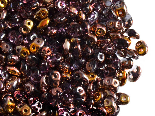 20 g SuperDuo Rocailles 2.5x5mm Zwei Löcher, Böhmisches Glas, Tansanit Capri Gold
