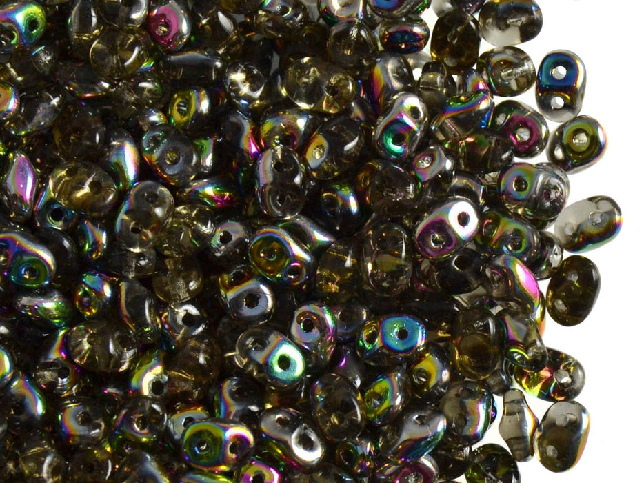 20 g SuperDuo Rocailles 2.5x5mm Zwei Löcher, Böhmisches Glas, Schwarzer Diamant Vitrail