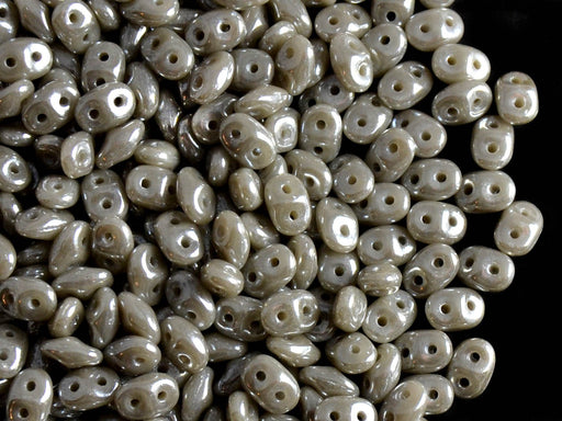 20 g SuperDuo Rocailles 2.5x5mm Zwei Löcher, Böhmisches Glas, Grau Opak Weiß Luster