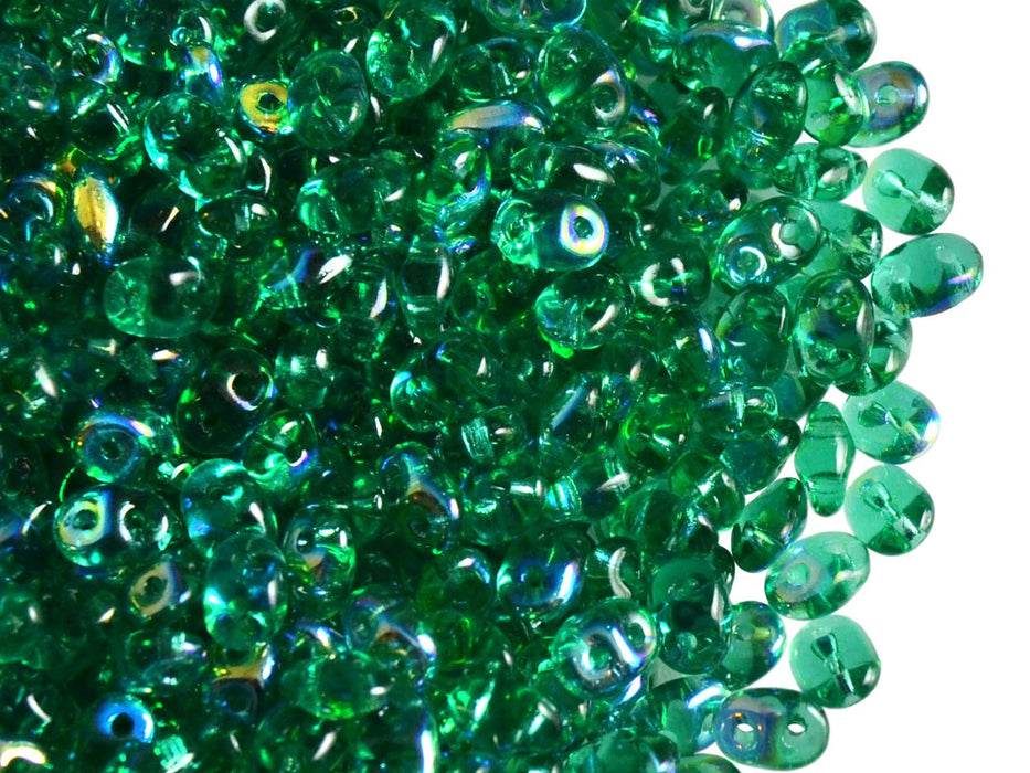 20 g SuperDuo Rocailles 2.5x5mm Zwei Löcher, Böhmisches Glas, Smaragd AB