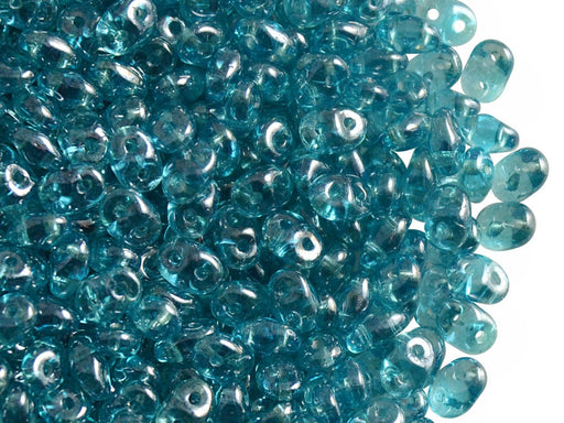 20 g SuperDuo Rocailles 2.5x5mm Zwei Löcher, Böhmisches Glas, Aquamarin Weiß Luster