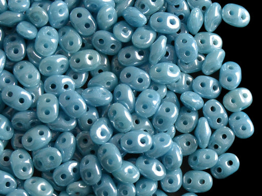 20 g SuperDuo Rocailles 2.5x5mm Zwei Löcher, Böhmisches Glas, Opak Türkis Blau Weiß Luster