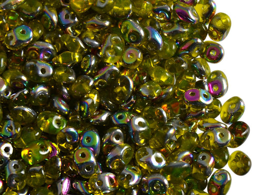 20 g SuperDuo Rocailles 2.5x5mm Zwei Löcher, Böhmisches Glas, Bernstein Vitrail