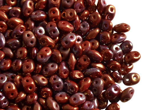20 g SuperDuo Rocailles 2.5x5mm, 2-Loch, Opak Koralle Rot Vega irisierend, Tschechisches Glas