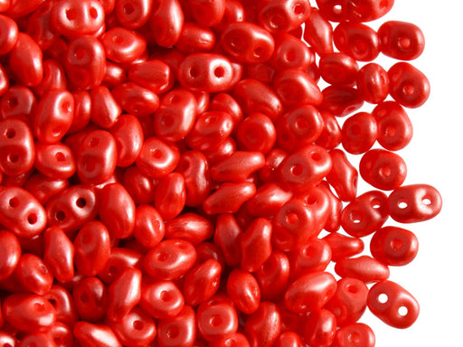 20 g SuperDuo Rocailles 2.5x5mm Zwei Löcher, Böhmisches Glas, Pastell Koralle Rot
