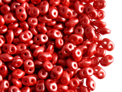 20 g SuperDuo Rocailles 2.5x5mm Zwei Löcher, Böhmisches Glas, Pastell Dunkel Koralle Rot