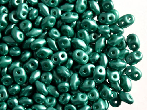 20 g SuperDuo Rocailles 2.5x5mm Zwei Löcher, Böhmisches Glas, Pastell Grün Dunkel