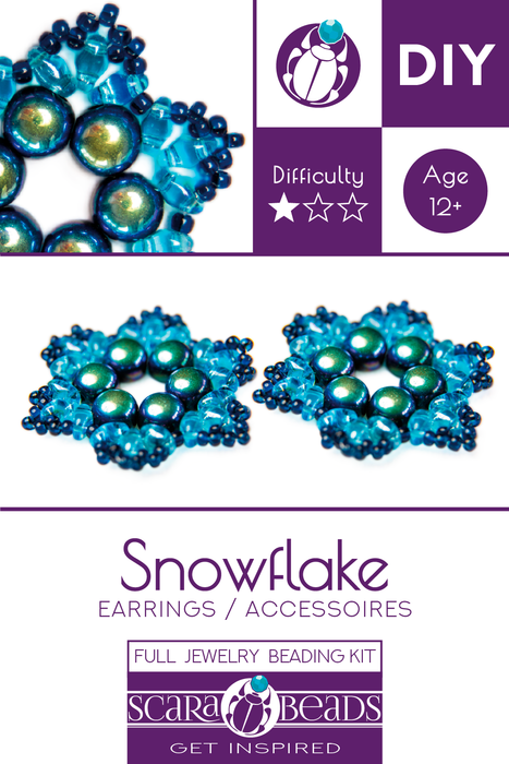 1 St. Exklusives Set zur Herstellung von zwei Schmuck DIY ''Snowflake'' aus tschechischen Perlen (Blau-Grün)