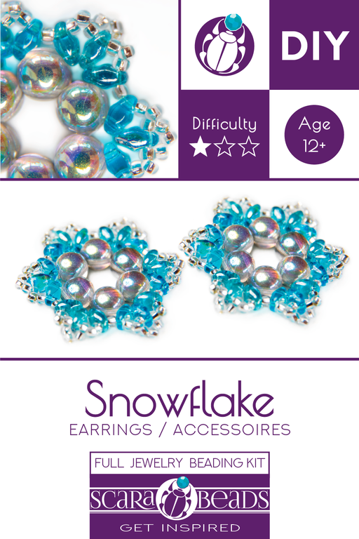 1 St. Exklusives Set zur Herstellung von zwei Schmuck DIY ''Snowflake'' aus tschechischen Perlen (Hellblau-Silber)