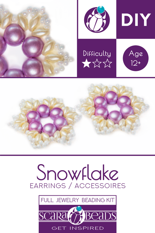 1 St. Exklusives Set zur Herstellung von zwei Schmuck DIY ''Snowflake'' aus tschechischen Perlen (Rosa-Beige)