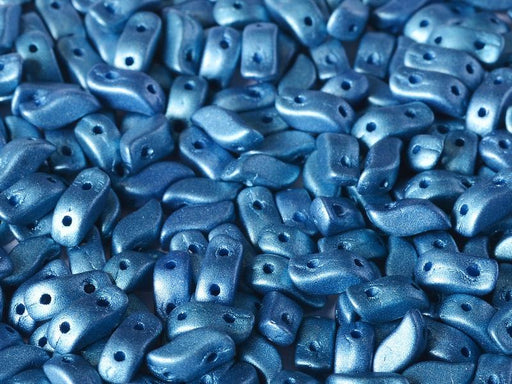 50 St. StormDuo® Gepresste Perlen 3x7mm 2-Loch, Alabaster Metallic Meeresblau, Tschechisches Glas