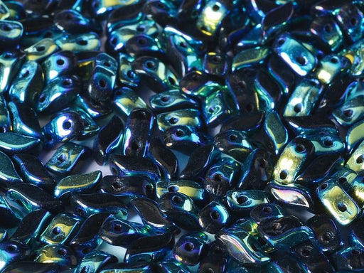 50 St. StormDuo® Gepresste Perlen 3x7mm 2-Loch, Tschechische Glas, Schwarz Voll AB