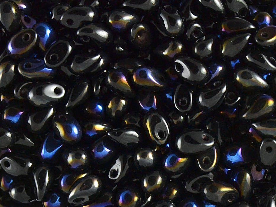 60 St. Teardrop Perlen 4x5mm, Böhmisches Glas, Schwarzer Azuro