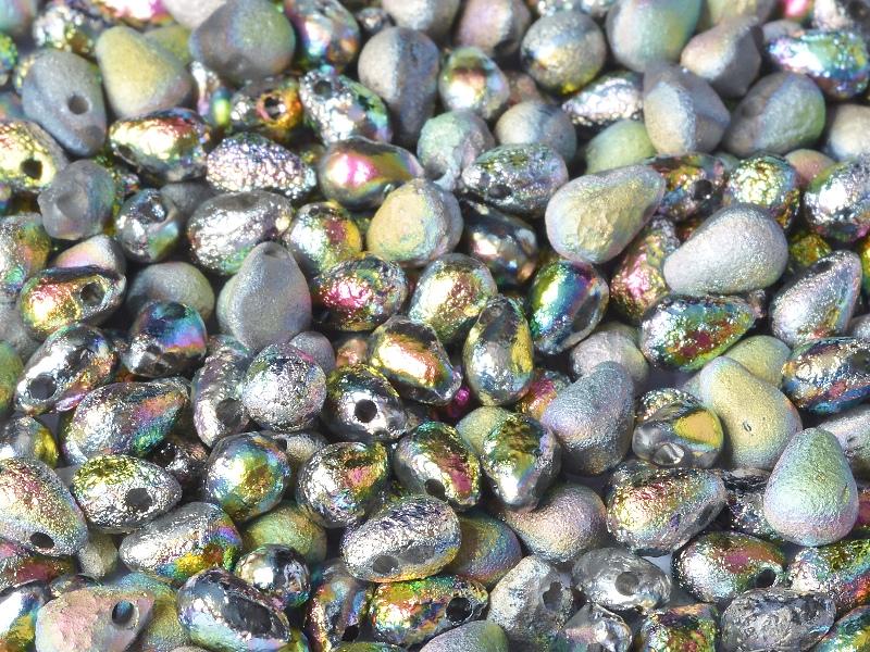 60 St. Teardrop Perlen 4x6mm, Böhmisches Glas, Kristall Geätzt Vitrail Voll