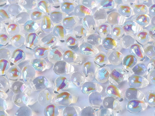 60 St. Teardrop Perlen 4x6mm, Böhmisches Glas, Kristall AB