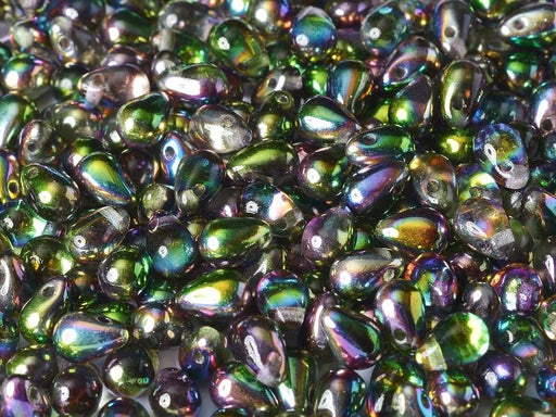 60 St. Teardrop Perlen 4x6mm, Böhmisches Glas, Kristall Magische Orchidee
