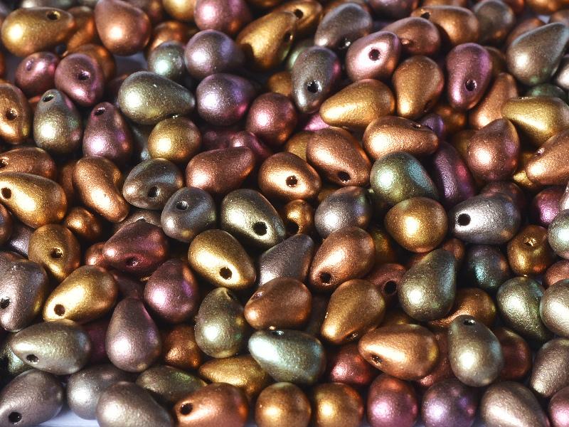 60 St. Teardrop Beads 4x6mm, Lila irisierend Gold, Tschechisches Glas
