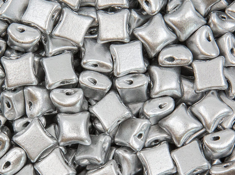 25 St. WibeDuo® Beads 8x8 mm, 2-Loch, Kristall Aluminum Silver, Tschechisches Glas