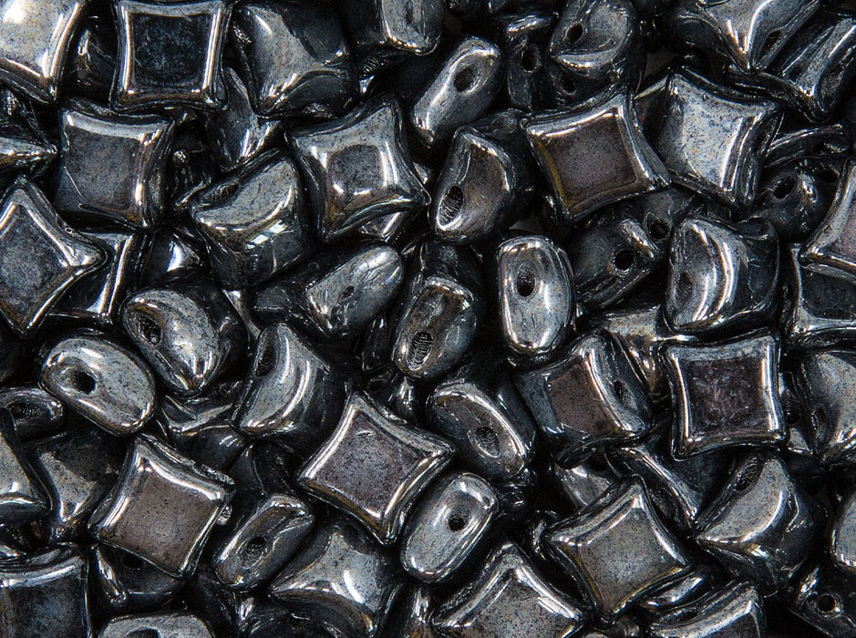 25 St. WibeDuo® Beads 8x8 mm, 2-Loch, Jet Hämatit, Tschechisches Glas